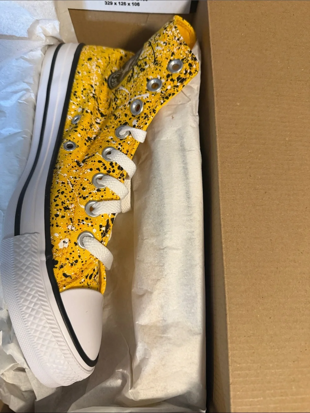 Unisex Yellow Converse Sneakers with Splatter pattern_Size 7 Mens_Size 9 Womens - Picture 5 of 8
